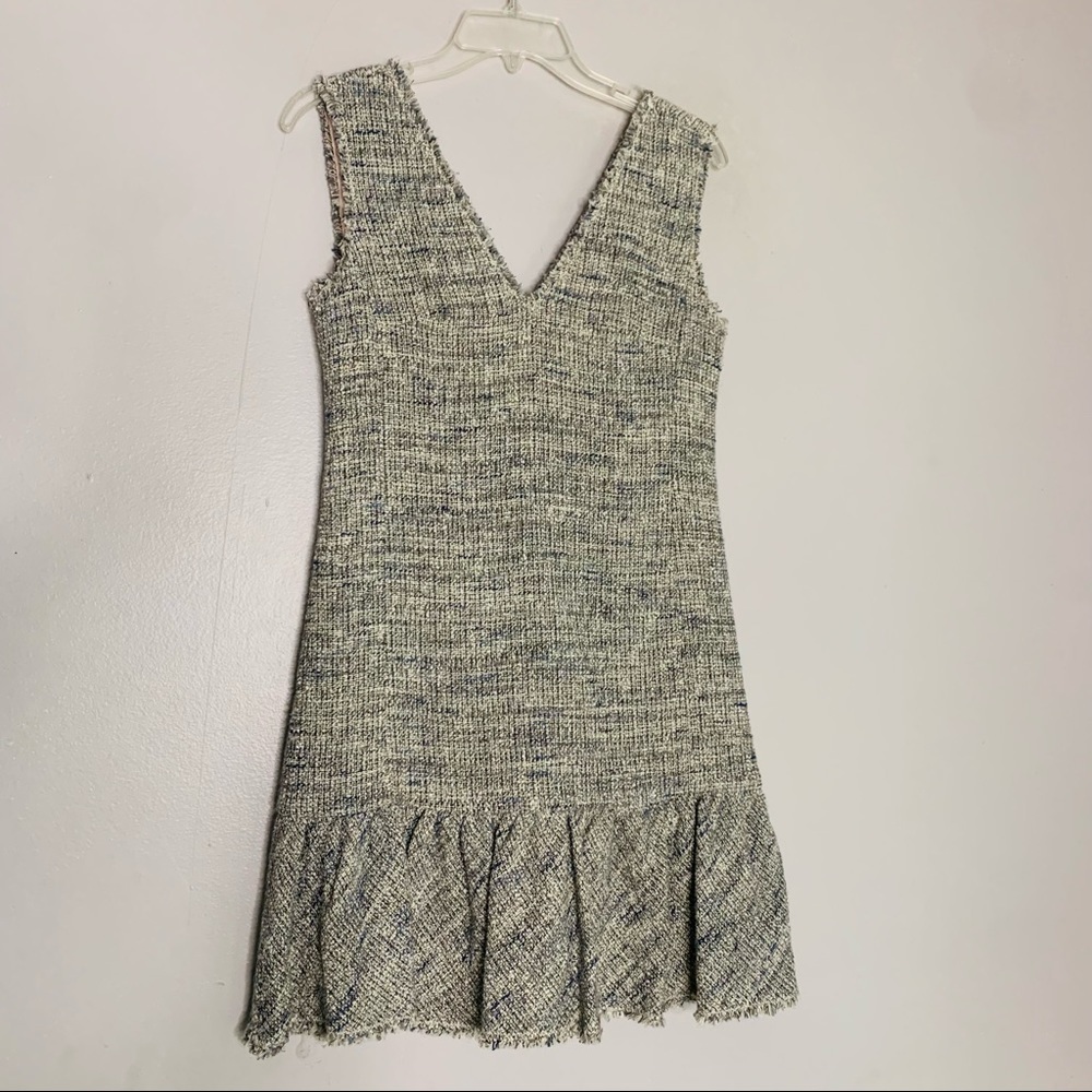 Rebecca Taylor Tweed V Neck Academia Drop waist dress mini dress professional 2 - Picture 2 of 7